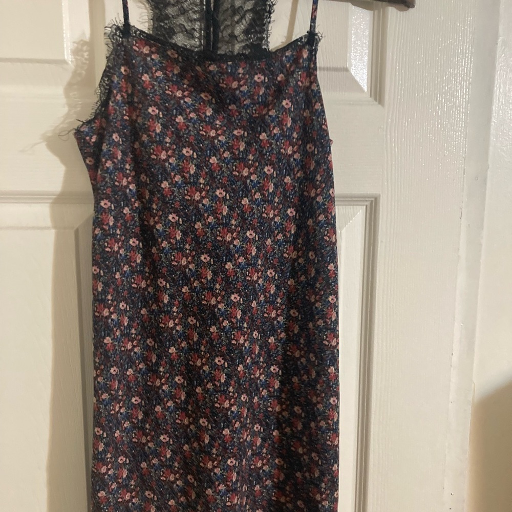 Dark foral lace trim slip dress
